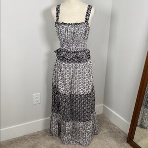 LOFT Elegant Black and White Patterned Crop Top (M) AND Skirt (L)